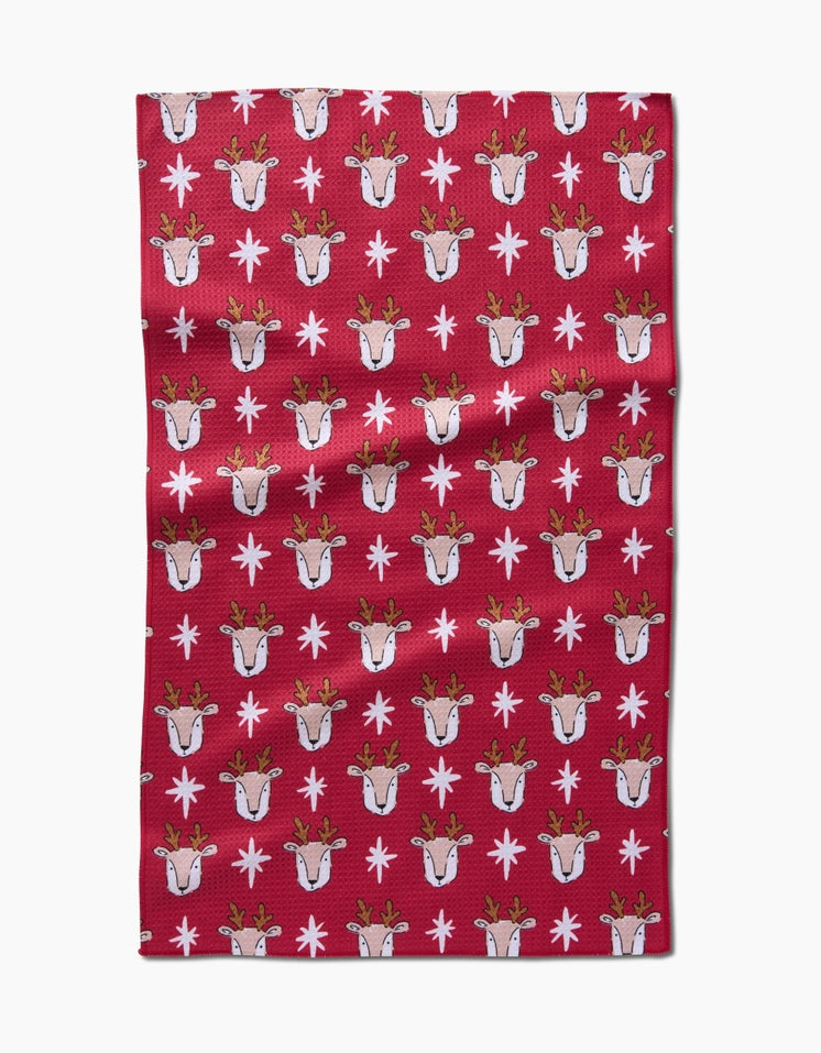 Recycled polyester waffle weave kitchen tea towel with single-sided holiday print