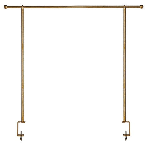 Gold adjustable decorating rod with clamps for over the table use.