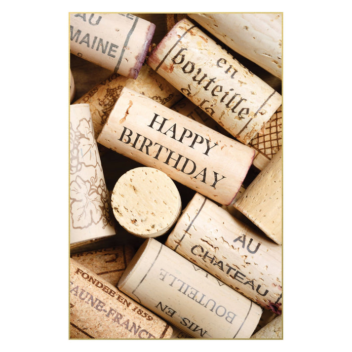 Birthday wine corks with foil finish; outside reads 'Snapshot', inside says 'Happy Birthday' and 'Like a fine wine...'