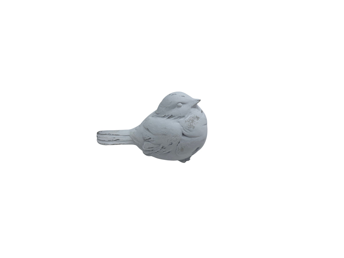 Large resin bird figurine with a distressed whitewashed finish.