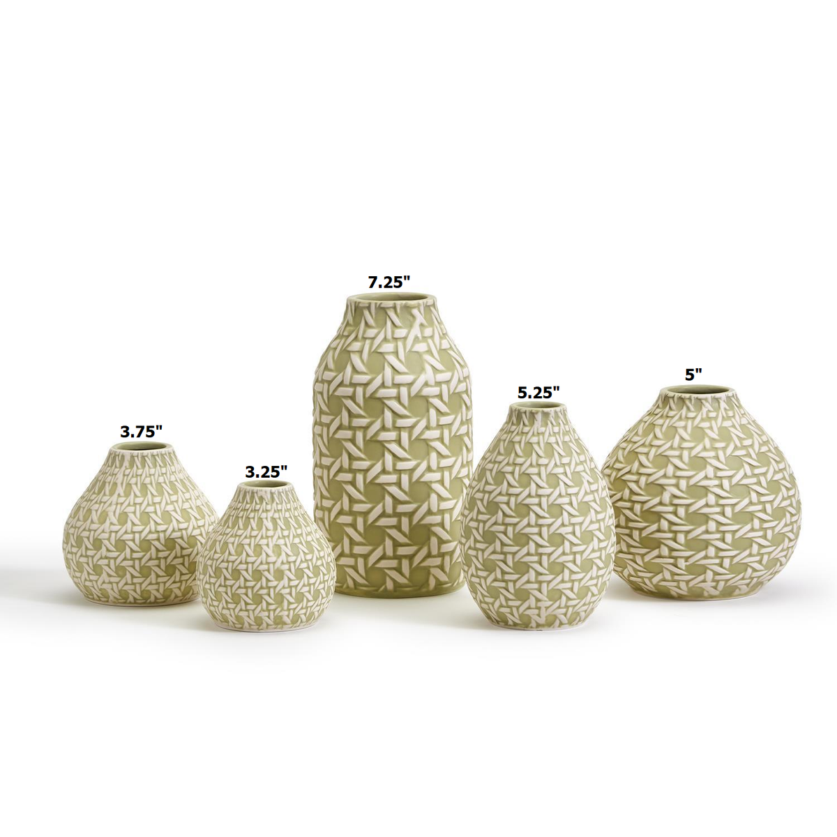 Ceramic vase with embossed cane-webbing texture in neutral tone