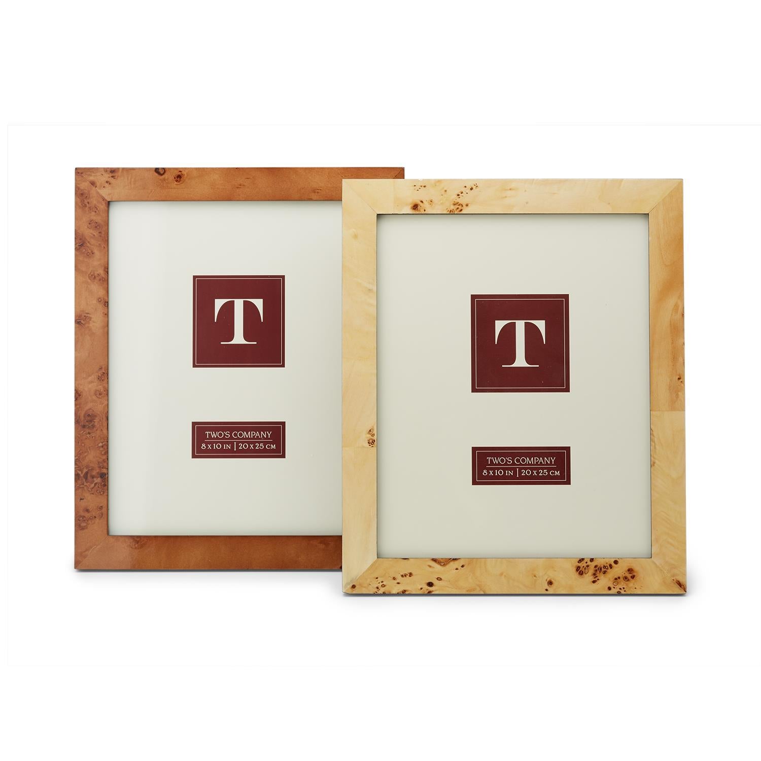 High gloss black burled wood photo frame holding an 8x10 inch photograph with soft velvet backing.