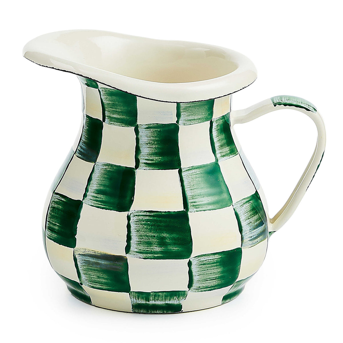Hand-painted emerald check steel creamer with heavy-gauge body