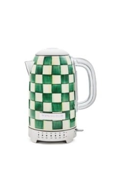 Emerald green checkered electric kettle with stainless steel finish