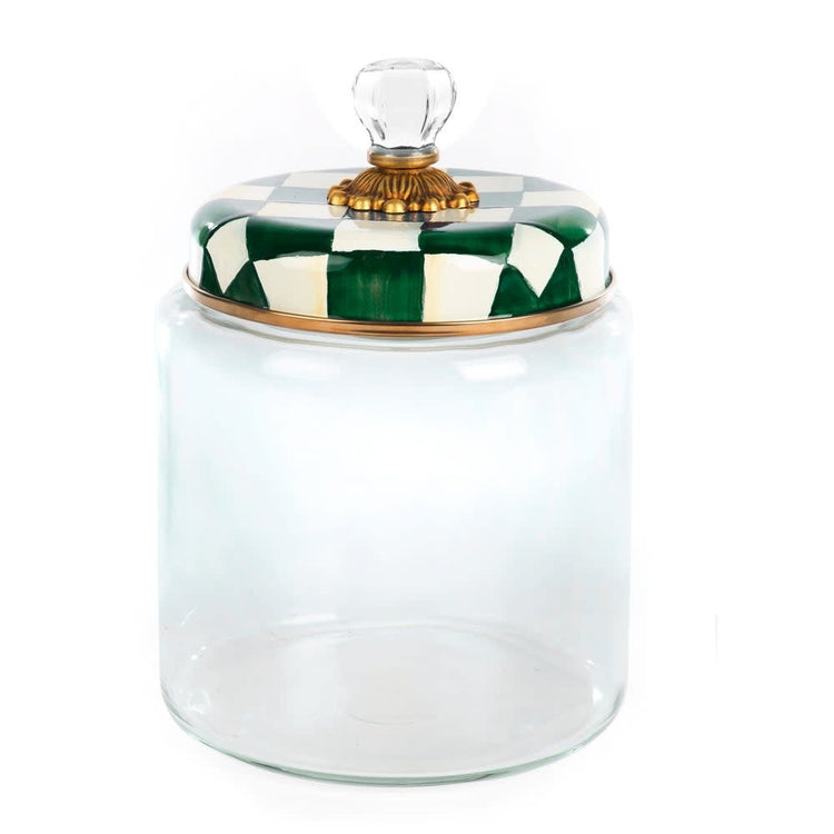 Emerald check glass kitchen canister with bronzed stainless steel lid rim