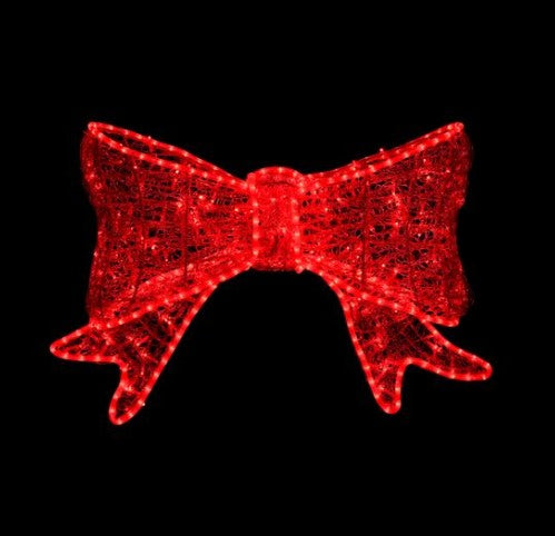36-inch red PVC outdoor bow with rope lighting featuring 200 LED lights