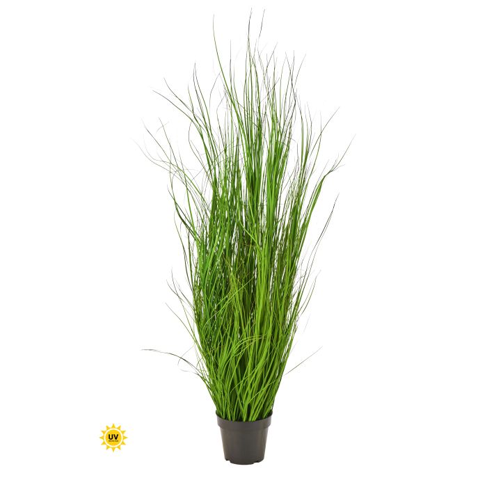 Artificial UV-treated fountain grass with delicate green blades in a natural botanical silhouette.