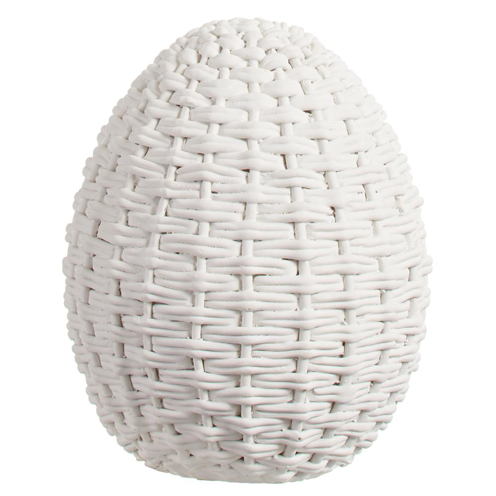 A small resin stone egg white decorative object with a smooth oval shape.