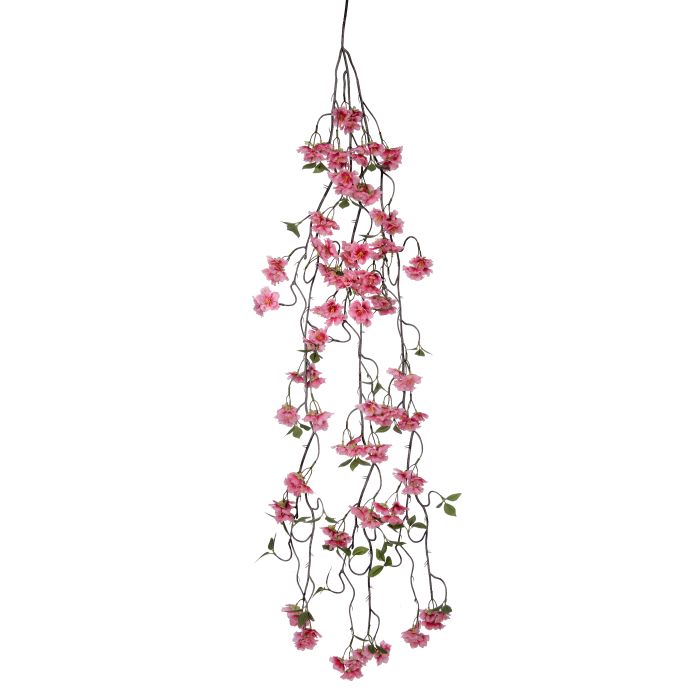 Triple cherry blossom garland with pink floral patterns on a natural vine base