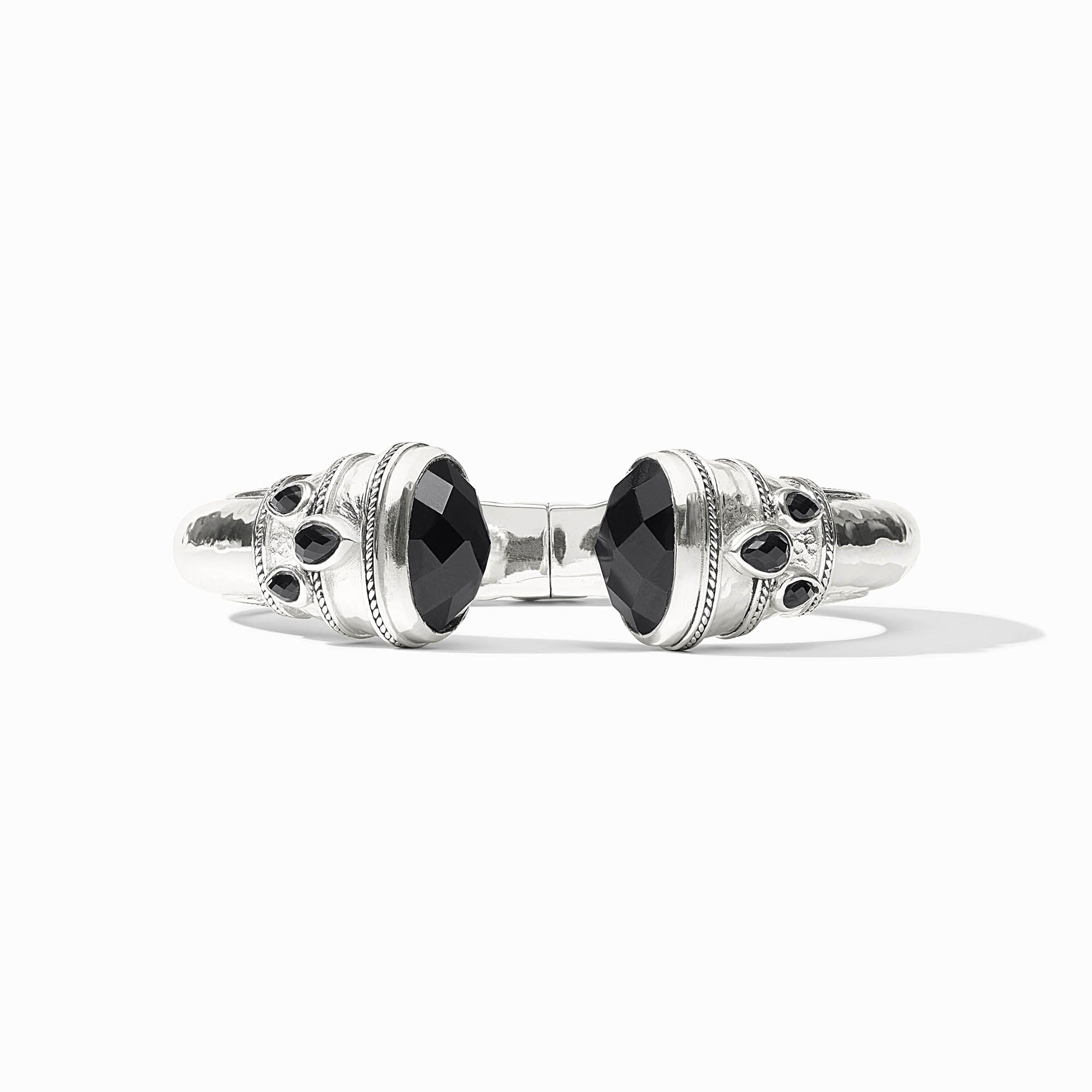 Cannes Cuff in silver with black rose-cut endcaps and pear-shaped gemstone accents.
