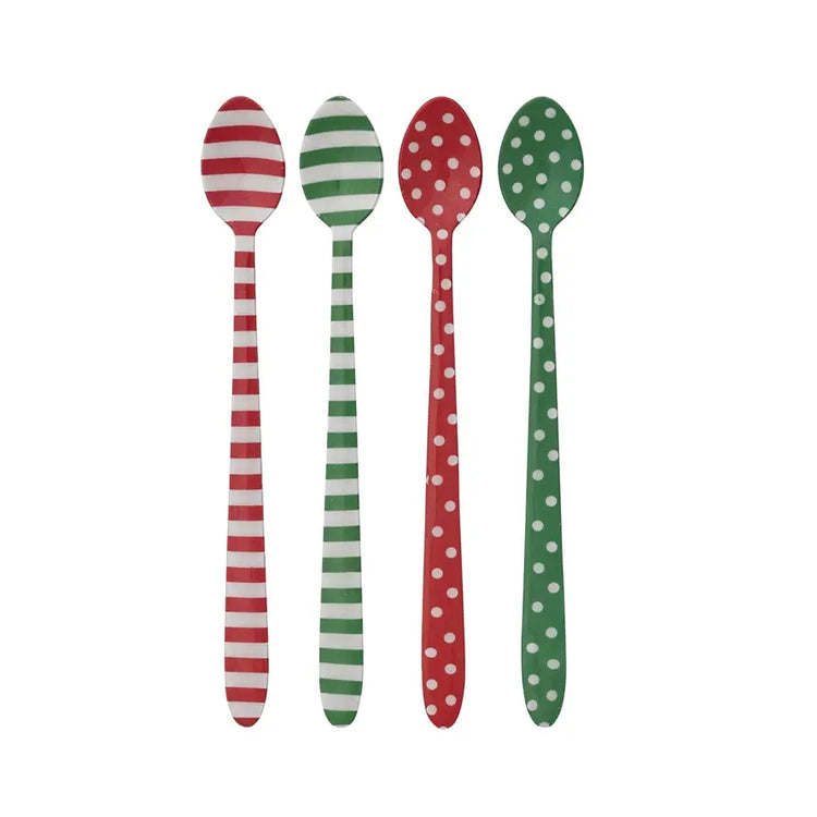 Enameled stainless steel cocktail spoon with a smooth handle.