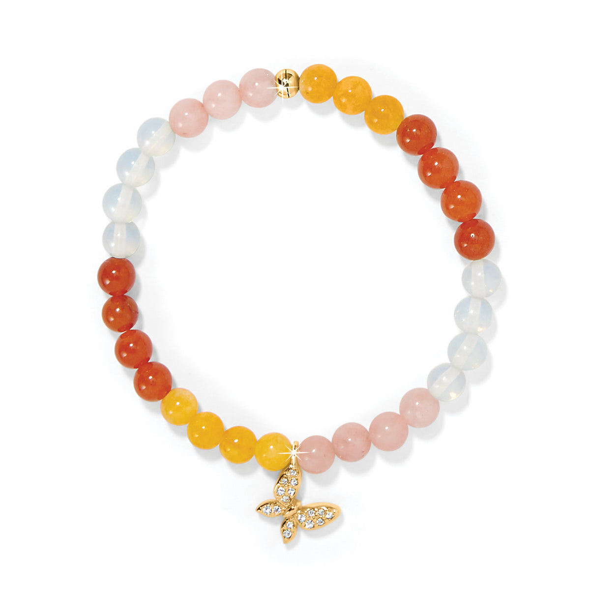 Silver-green stretch bracelet featuring a butterfly charm with fine quality crystals.