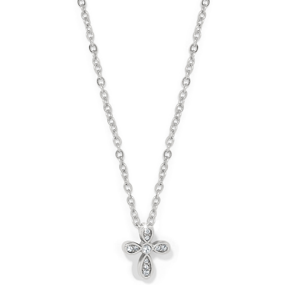 Silver plated adjustable cross necklace with fine quality crystal pendant on a chain.