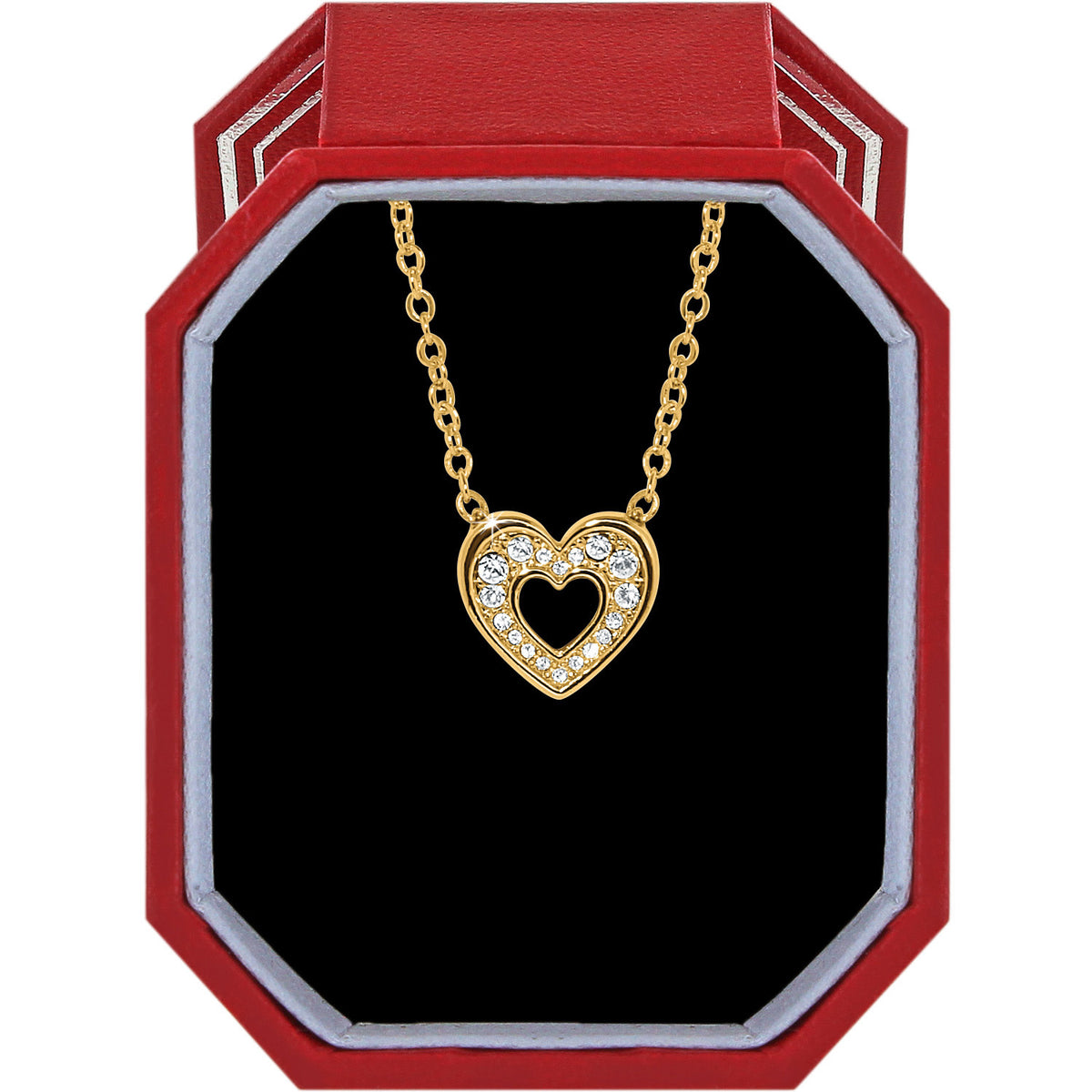 Gold plated heart necklace with hand-set crystals on a delicate chain