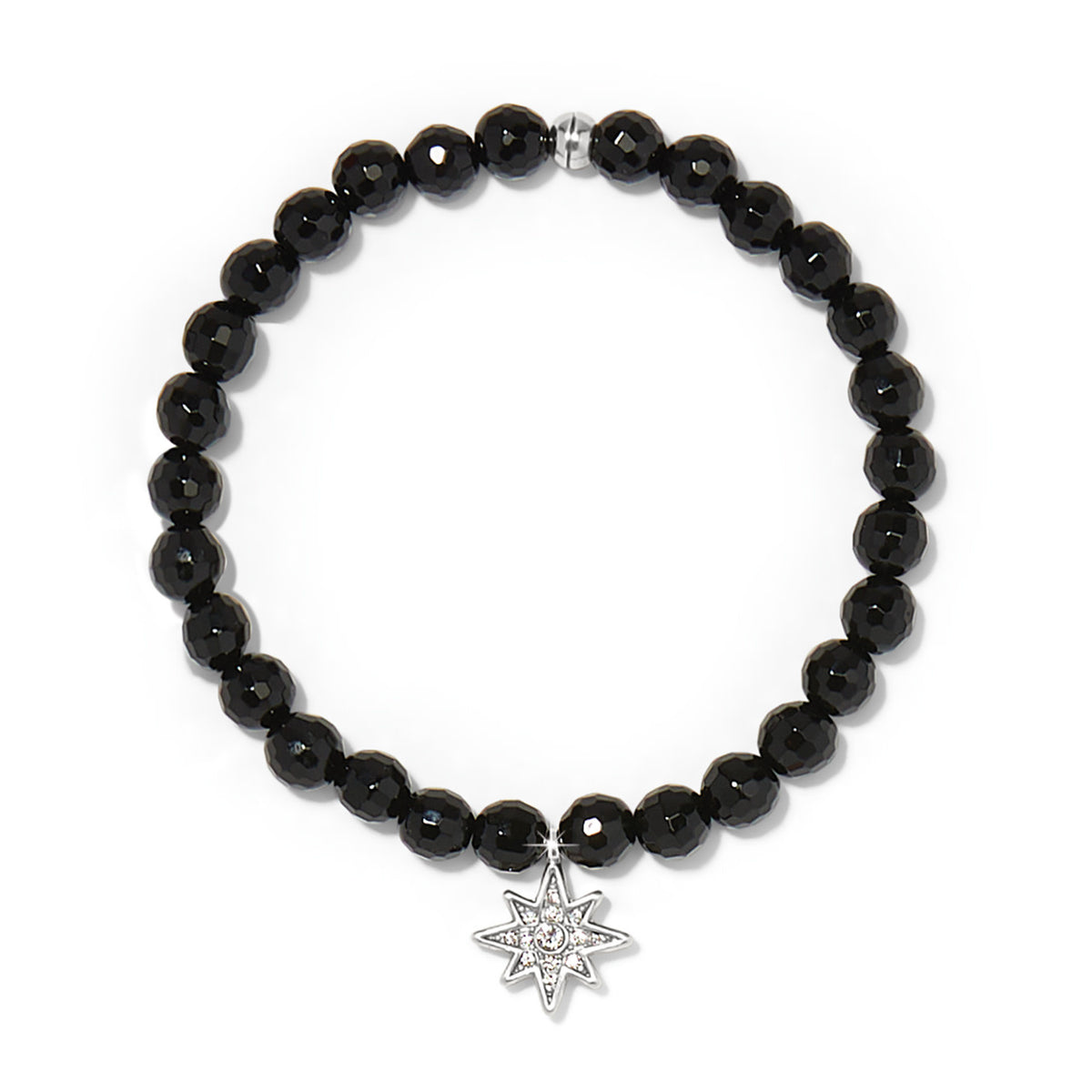 Silver stretch bracelet with black onyx star crystal pendant