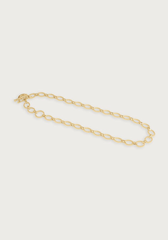 Cheval Braided Chain Lariat Necklace in 18K gold plated brass with textured oval links.