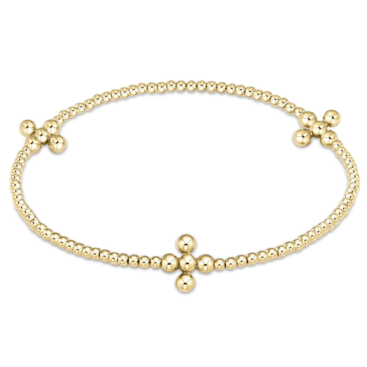 Gold-filled beaded bracelet with a signature cross pendant on elastic cord
