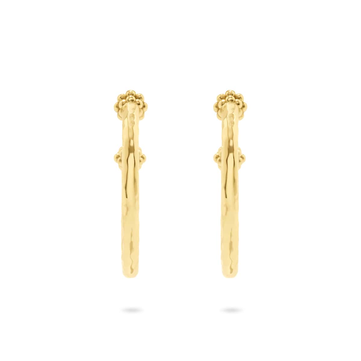 Gold-plated brass medium hoop earrings featuring a berry slice pendant with natural artisanal imperfections.