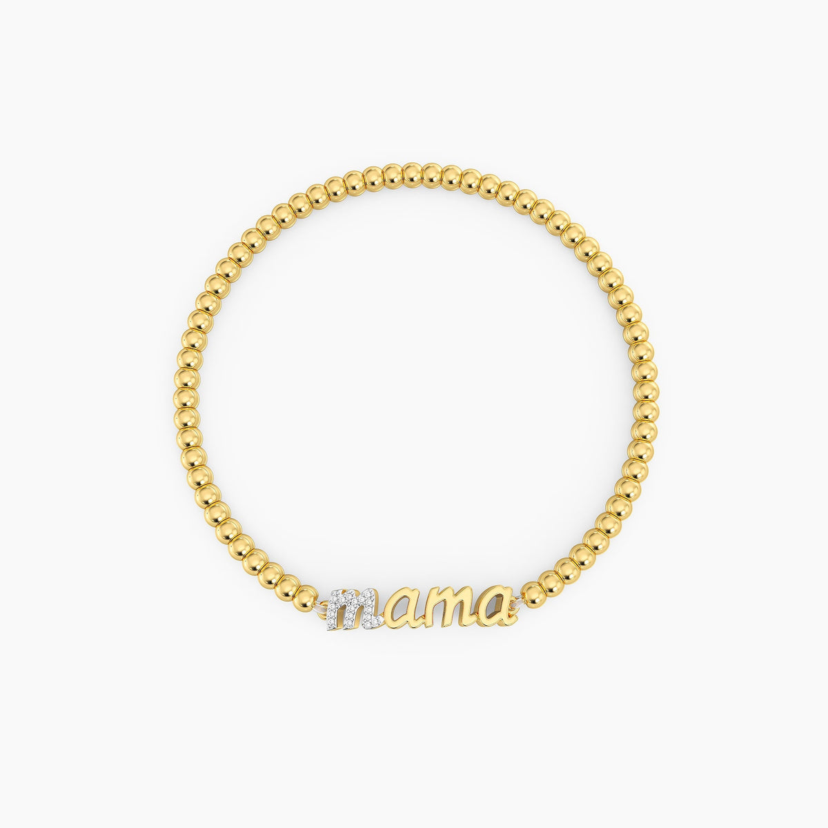 Waterproof stainless steel bracelet with gold finish featuring a beaded charm reading Love You Mama