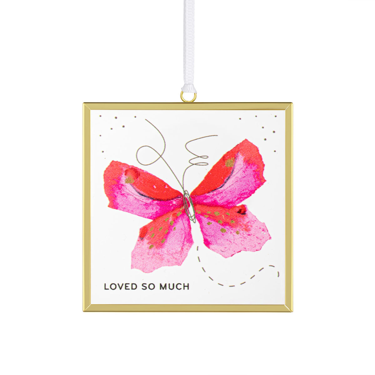 3-inch square iron suncatcher with glass butterfly wings in a delicate silhouette.