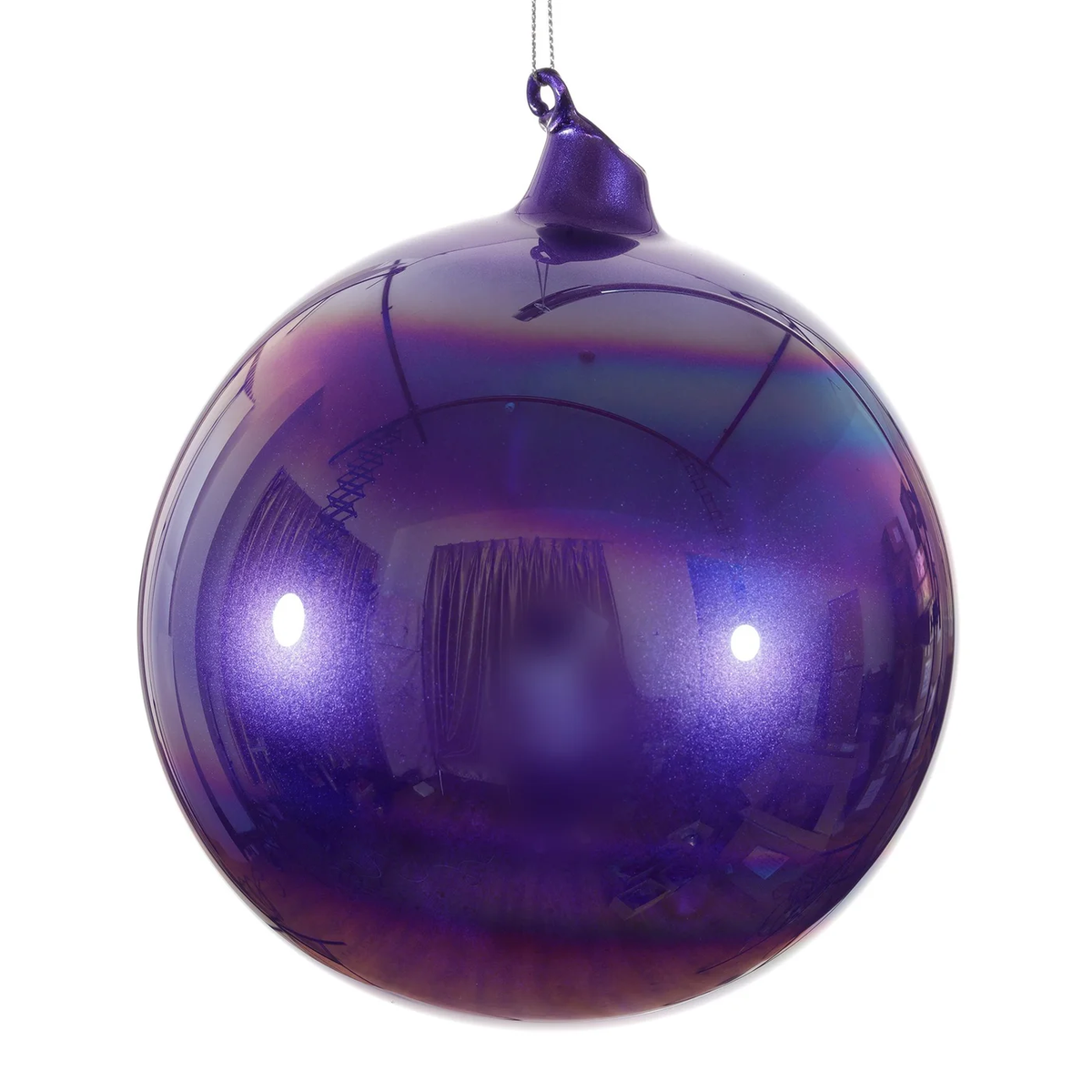 150mm purple pearl glass ball ornament with a lustrous, reflective finish and hanging loop.
