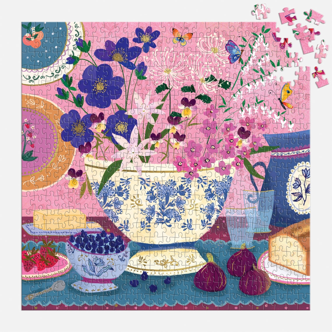 Joy Laforme Art of the Table 500 piece foil puzzle featuring a floral still life with figs.
