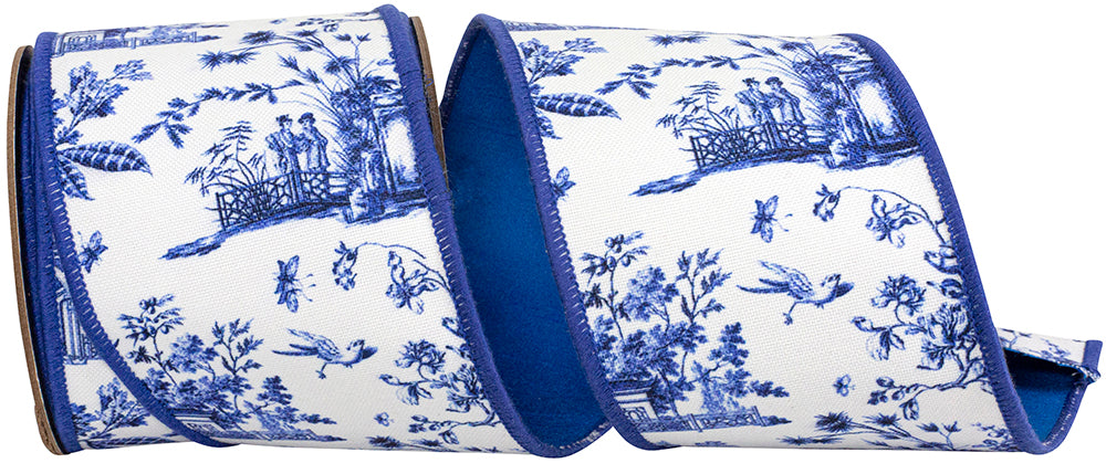 4 Inch Asian Vista Chinoiserie Deluxe Wired Edge Ribbon