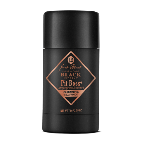 Black Reserve™ Pit Boss® antiperspirant stick with bergamot, lavender, and cedarwood scents.