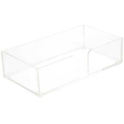 Clear acrylic guest caddy with open shelving compartments