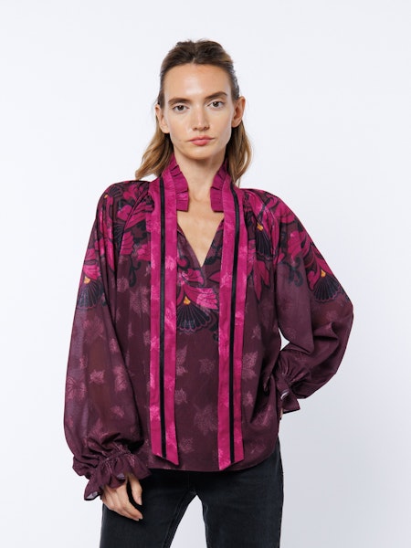 Floral Engineered Print blouse with a relaxed fit.