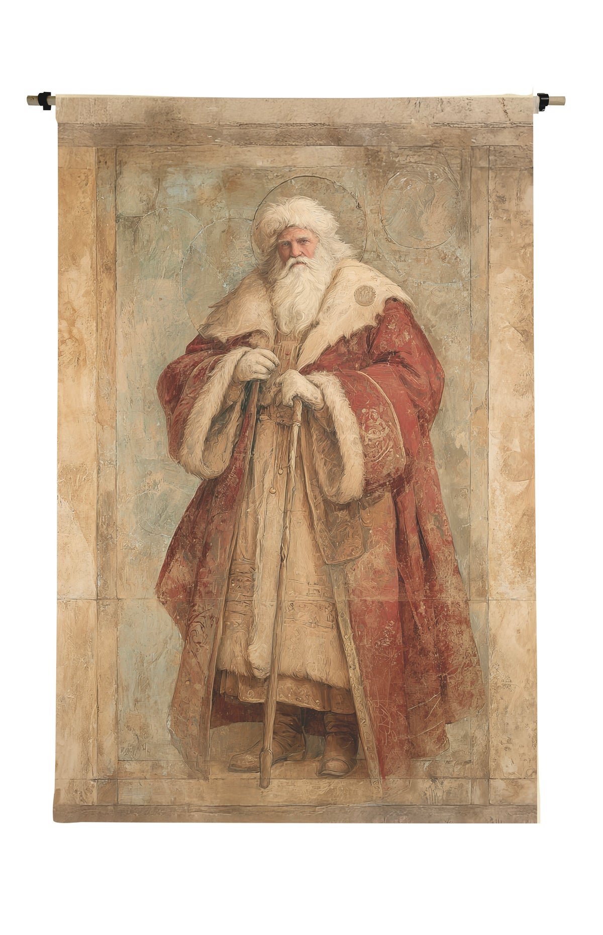 Old World Santa canvas scroll featuring a vintage-style Santa Claus in a red fur-trimmed robe.