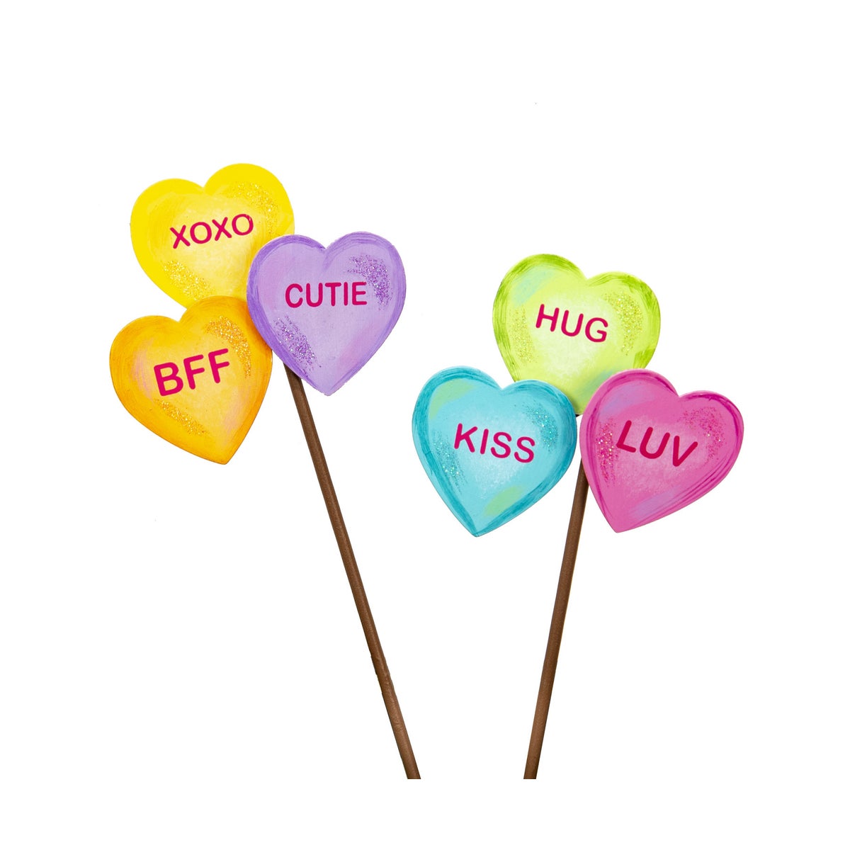 Talking Triple Heart Stakes: three heart-shaped stakes in a row