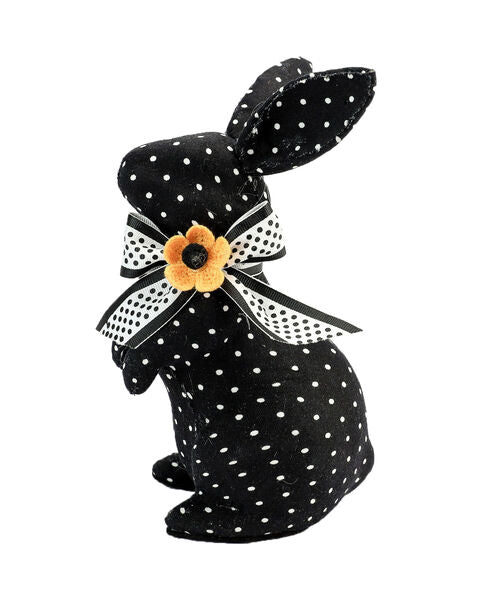 8.5-inch black bunny with white polka dot pattern