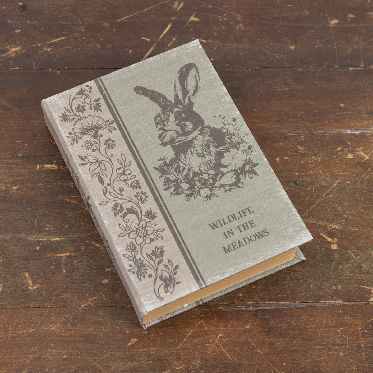 8.5-inch Wildlife in the Meadows journal with wood cover featuring meadow landscape pattern