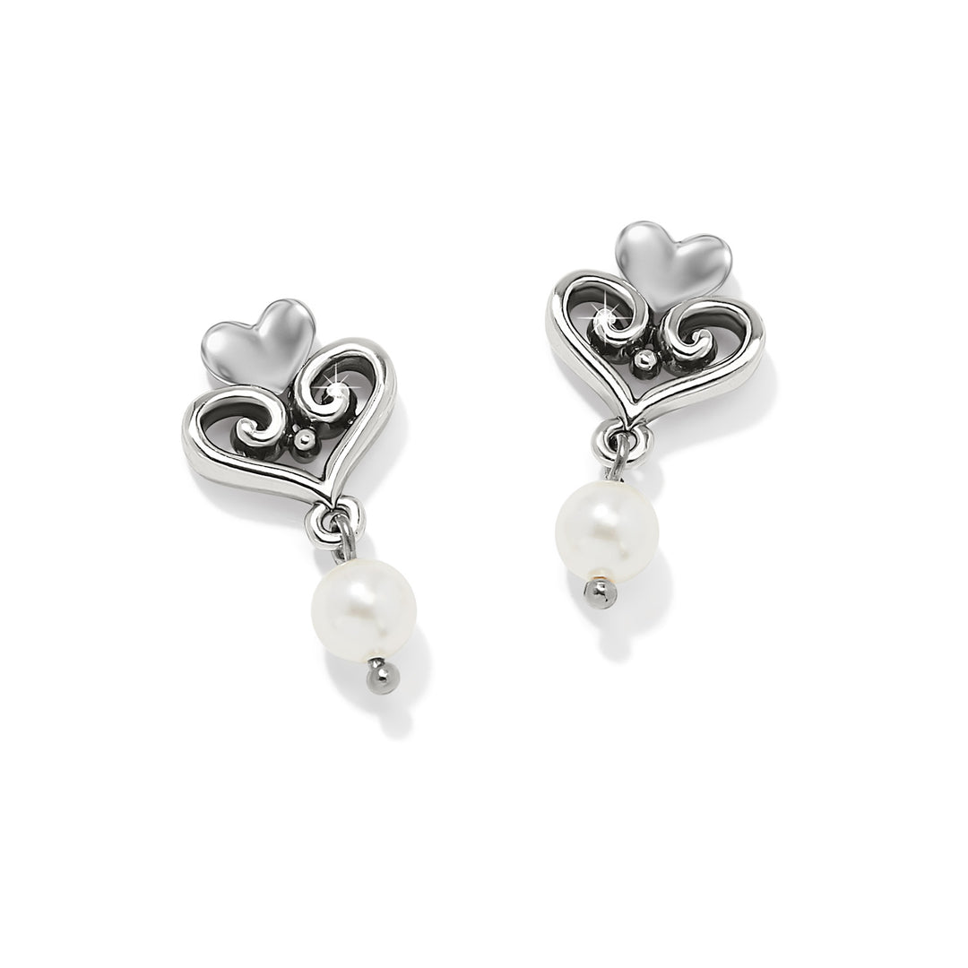 Silver-plated post earrings featuring a flat disc back with a silver-tone finish and a fine quality glass pearl drop.