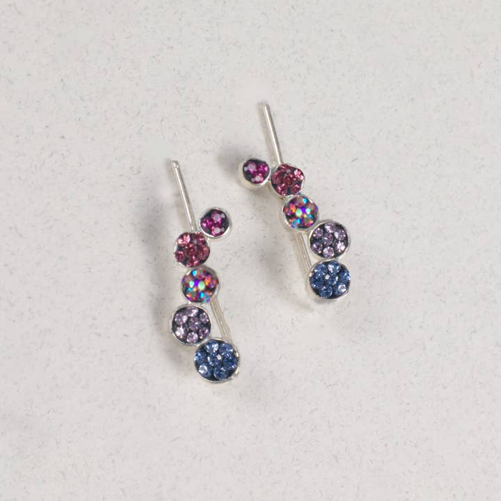 Sterling silver falling circles earring with Austrian crystals in a cascading silhouette.