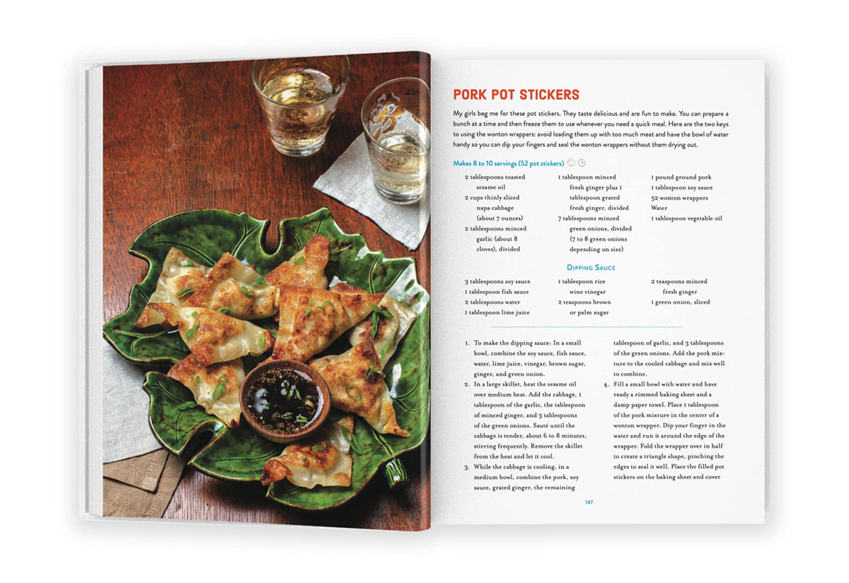 Hardcover cookbook Hot Little Suppers featuring seasonal family recipes with bright photography on the cover.