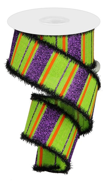 Royal blue ribbon with glitter stripes made of polyester metallic nylon blend