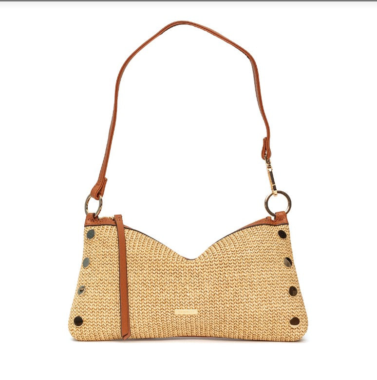 Kyle Cocoa Raffia: a tight-weave raffia blend in cocoa brown with a natural palm-inspired texture.