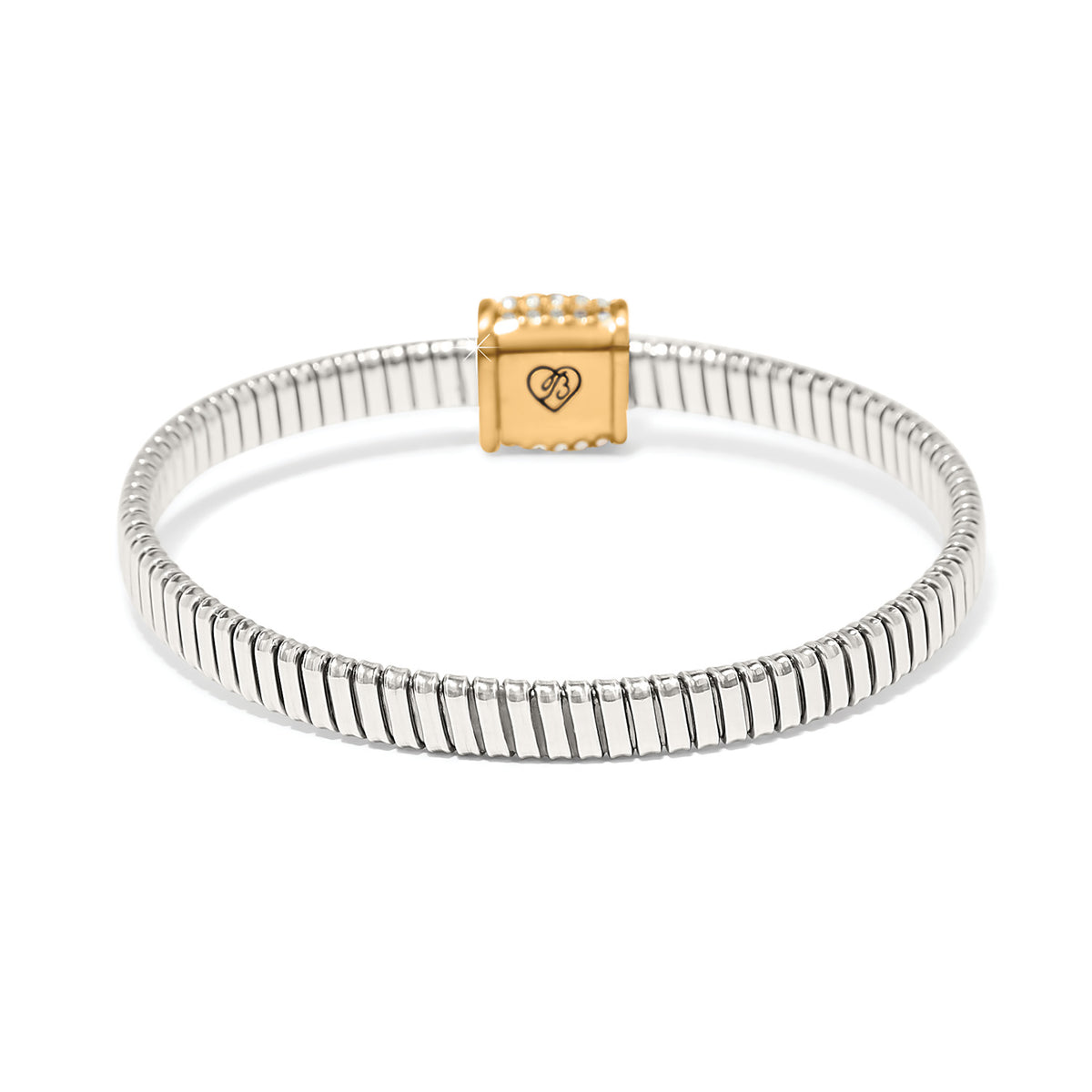 Stretch bracelet with two-tone silver-gold finish featuring fine quality crystals.