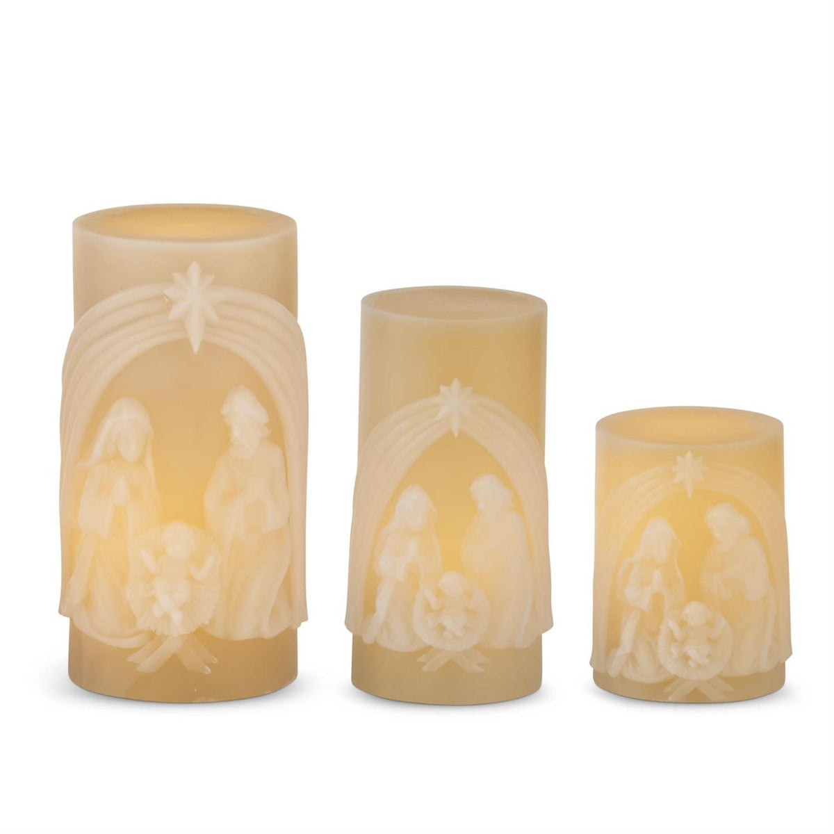 Cream Nativity LED candle with timer in paraffin wax