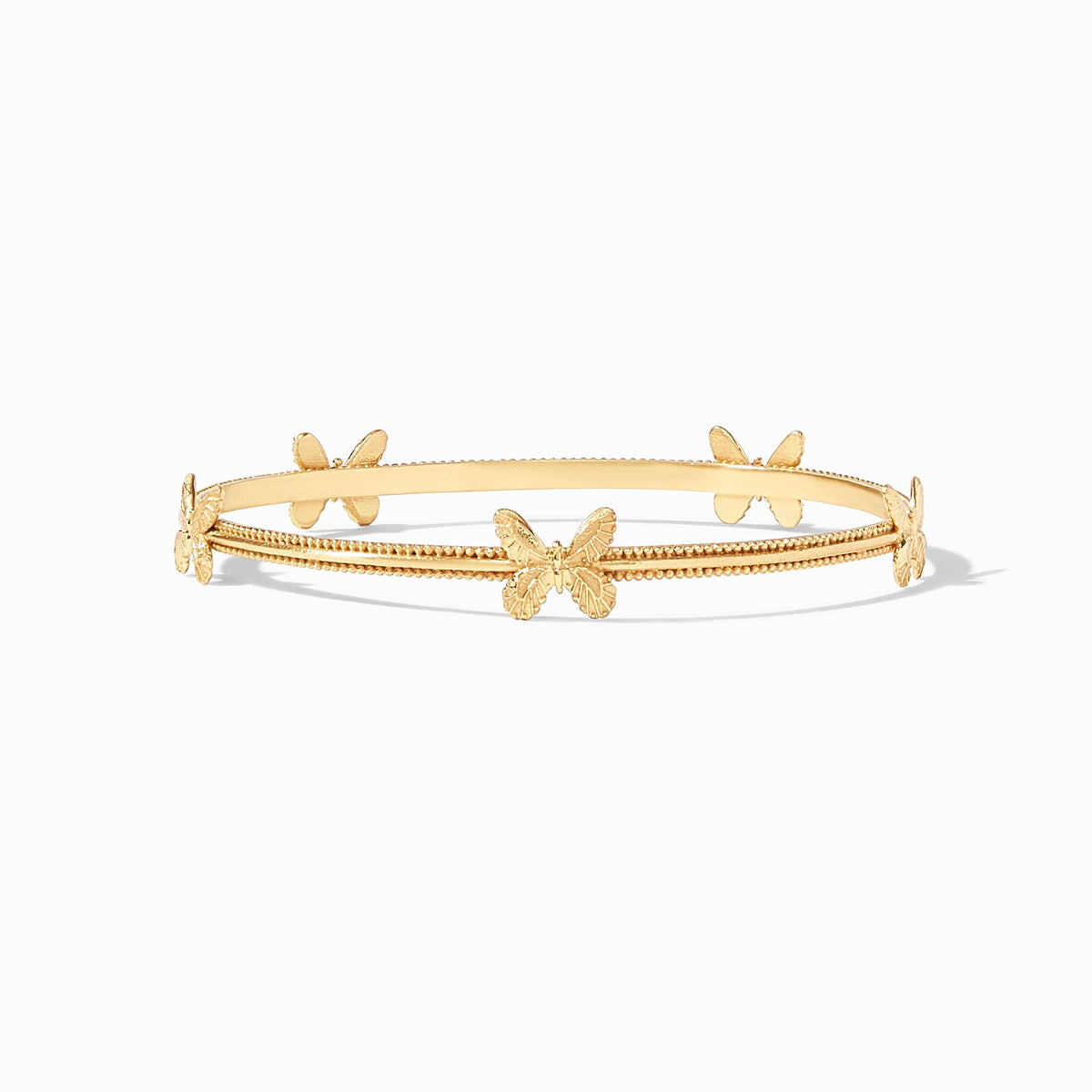 Butterfly bangle bracelet with gold-tone finish featuring delicate wing-shaped silhouette.