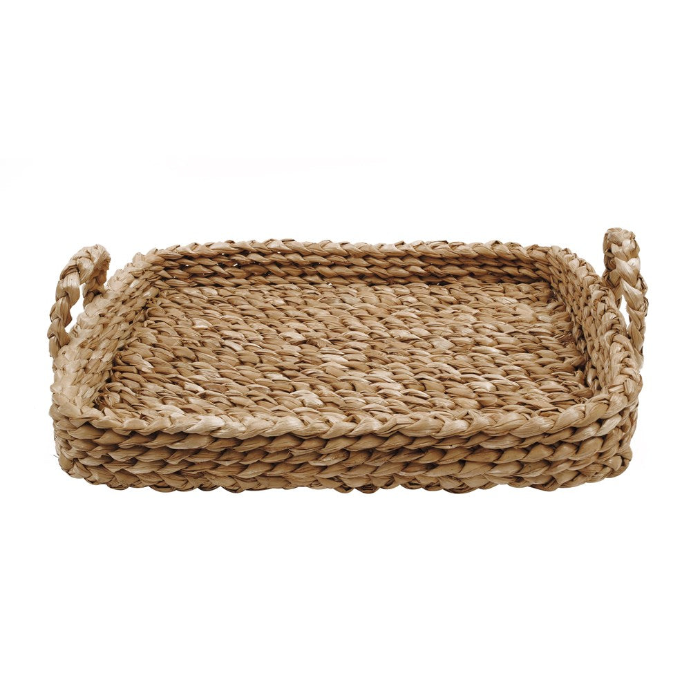 Rectangular Bankuan braided tray with integrated side handles in a natural woven finish.