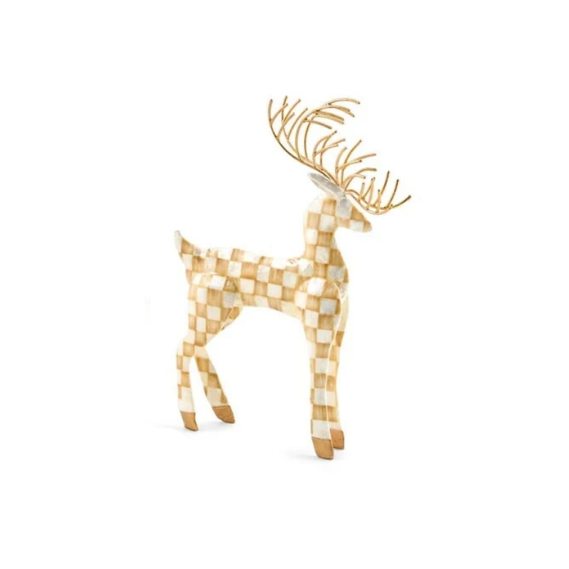 Standing Mocha Check Capiz Deer figurine with golden antlers and a checkered pattern.