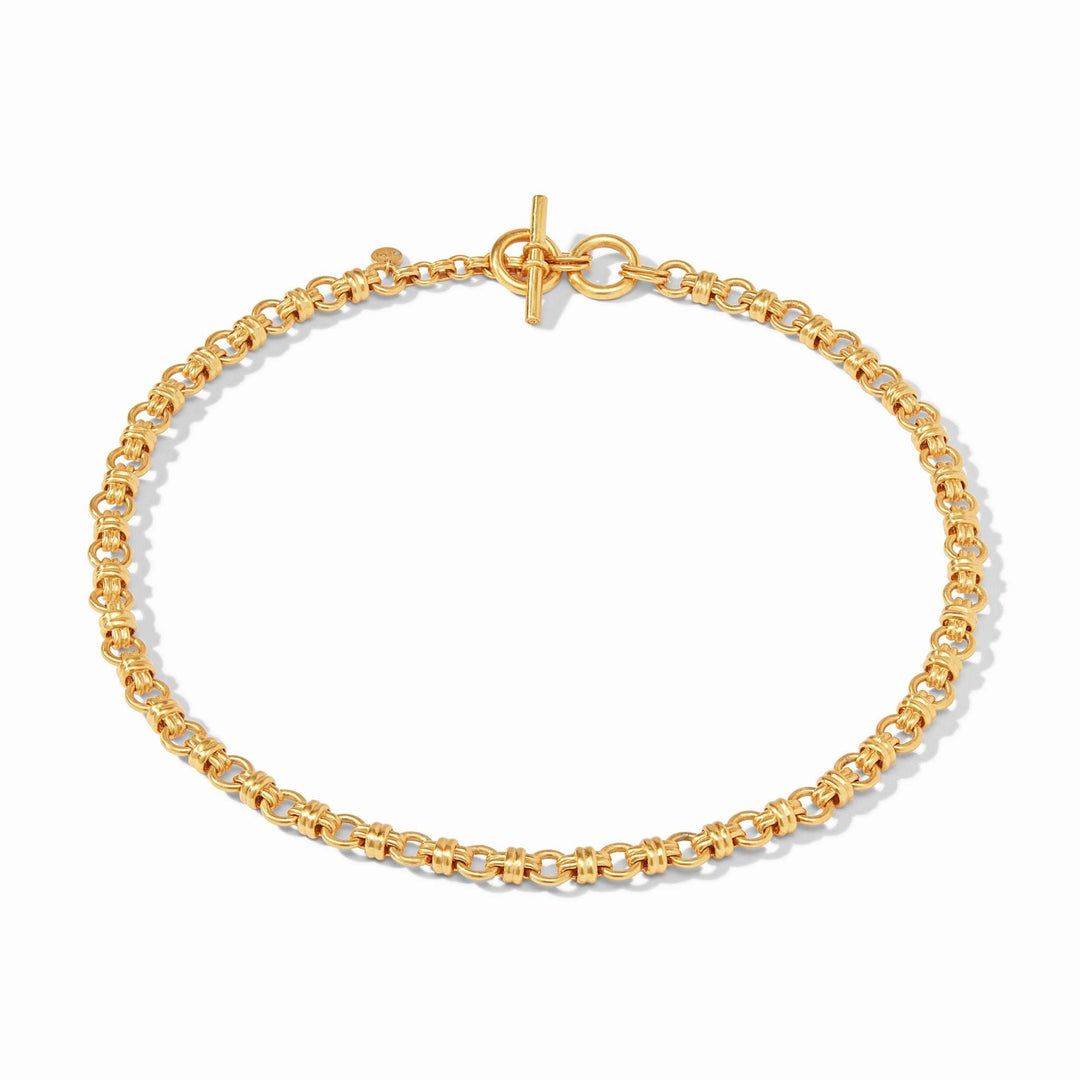 Esme link necklace in adjustable gold-plated chain with sculptural links.