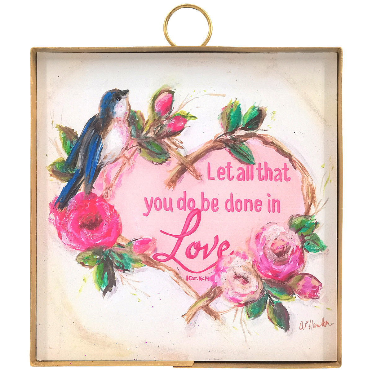 Mini Hamilton Bluebird Heart wall hanging featuring a blue bird silhouette on white.