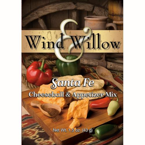 Santa Fe Cheeseball & Appetizer Mix in a clear container showing red chile and green herb seasoning.