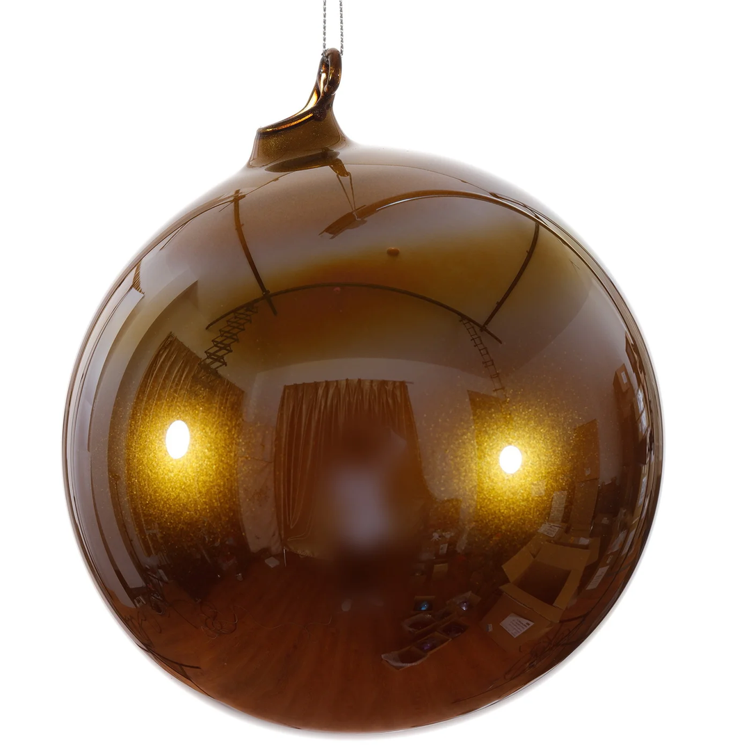150mm antique gold pearl glass ball ornament with a reflective finish and hanging loop.