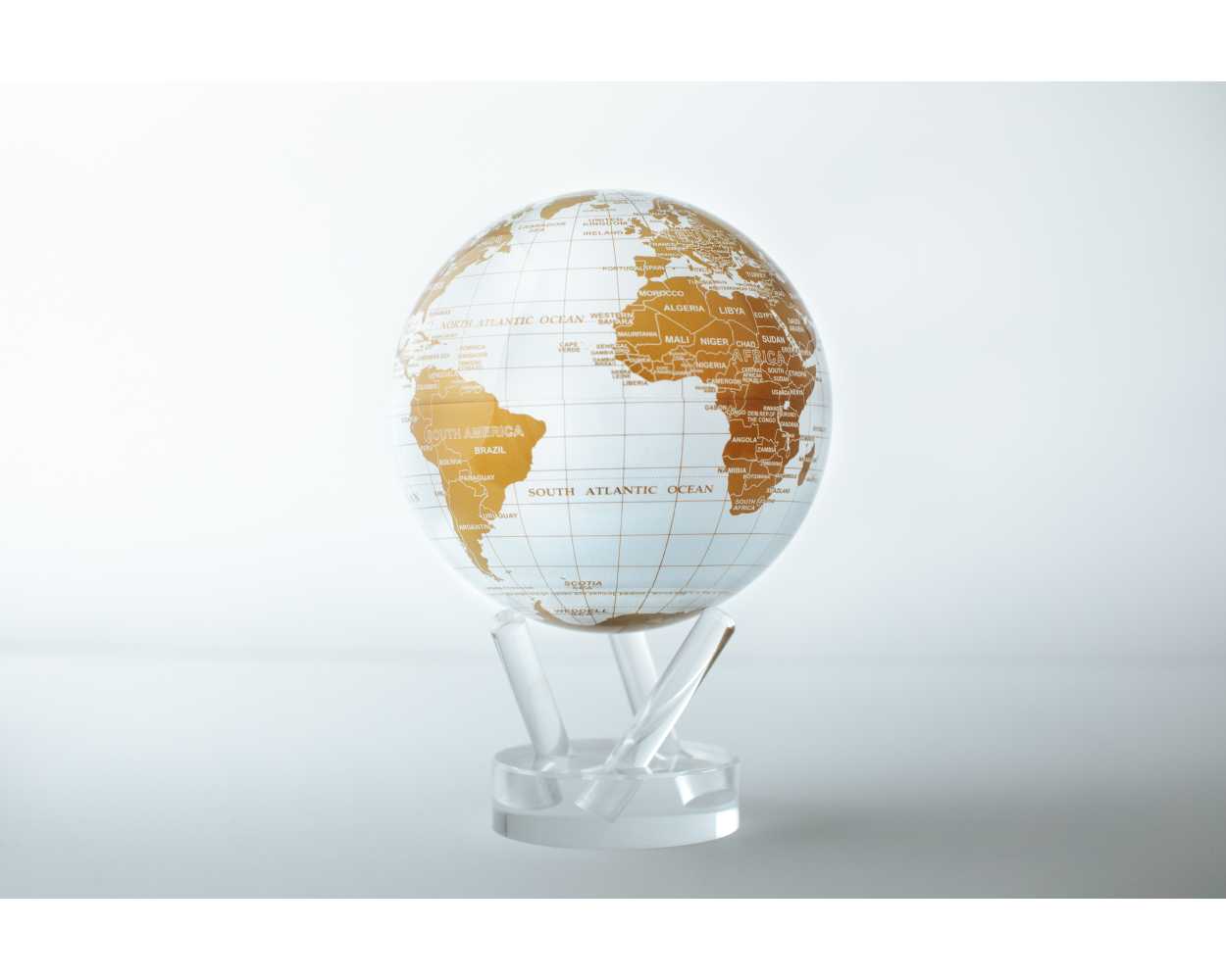 6-inch white globe with gold base featuring a classic spherical silhouette