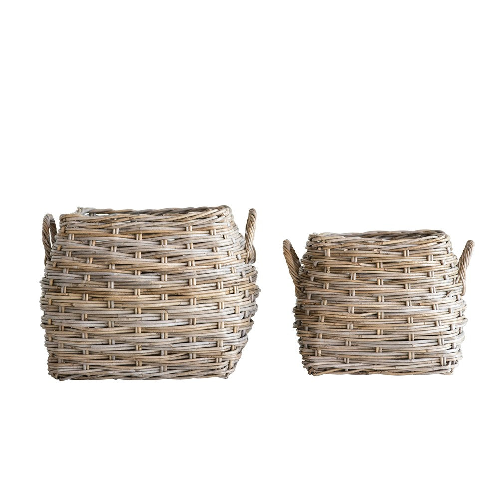Natural rattan basket with handles